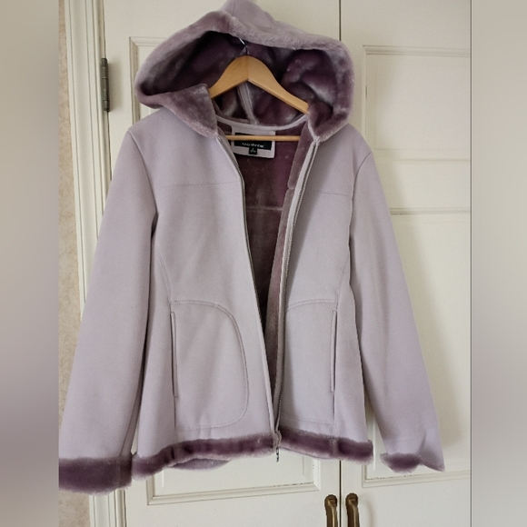 Jones New York Jackets & Blazers - Lavender Hooded Jacket with Faux Fur Trim.Pit To Pit 20". Length 25".New No Tag